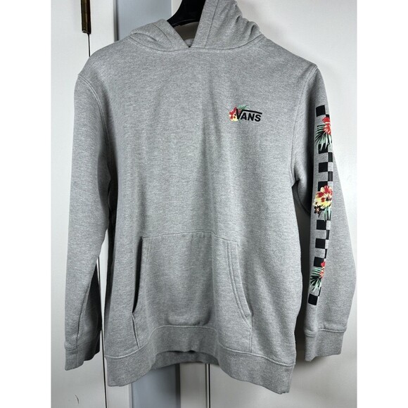 Vans Sweatshirt Mens Gray Hoodie with Flower sleeves-FITS LIKE A LARGE - Picture 1 of 9